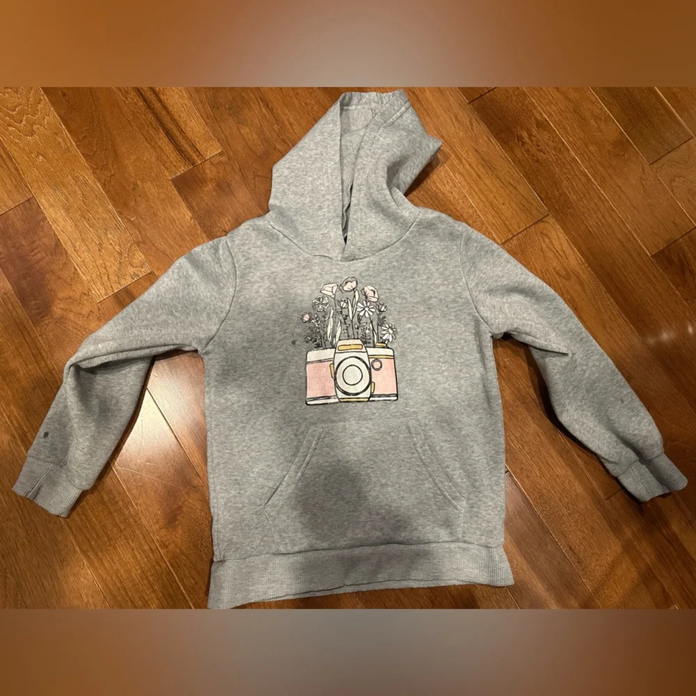 Kids Gray Hoodie with Floral Camera Design